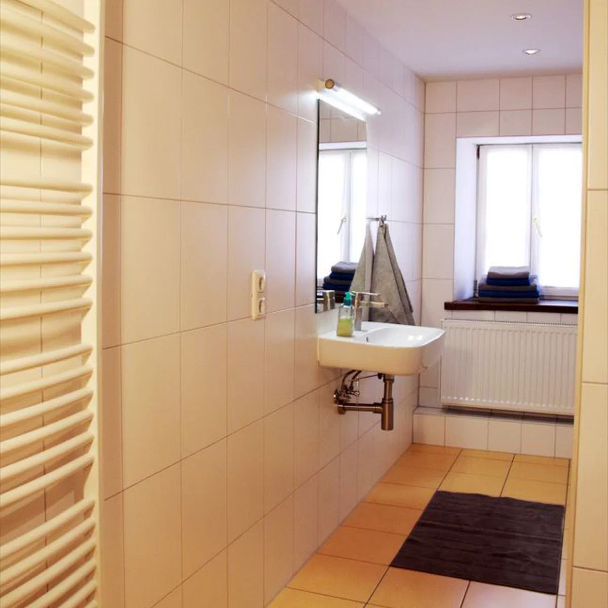 Bad mit Dusche, Wanne und Waschbecken in Fewo 1