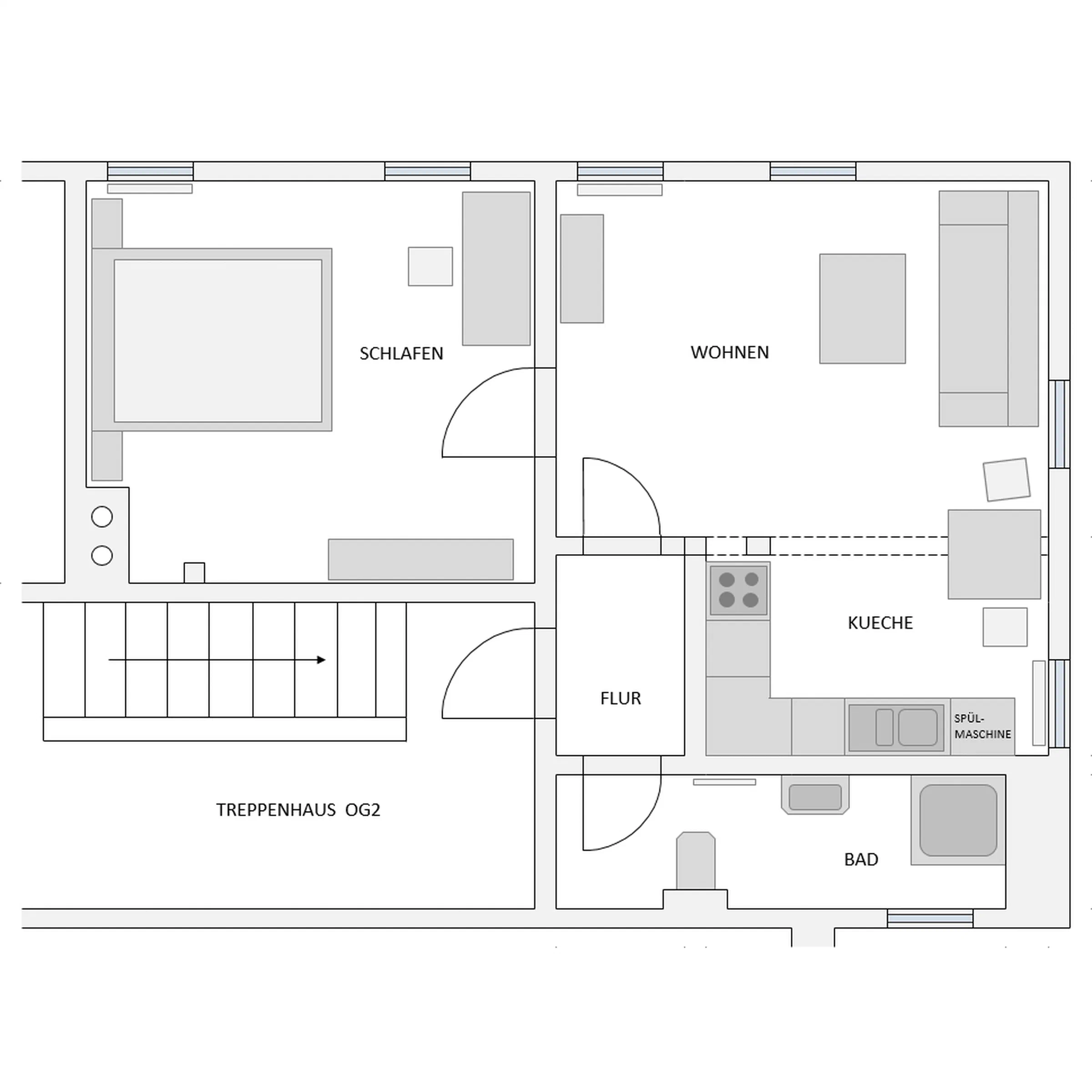 Grundriss von Fewo 2 im zweiten Obergeschoss