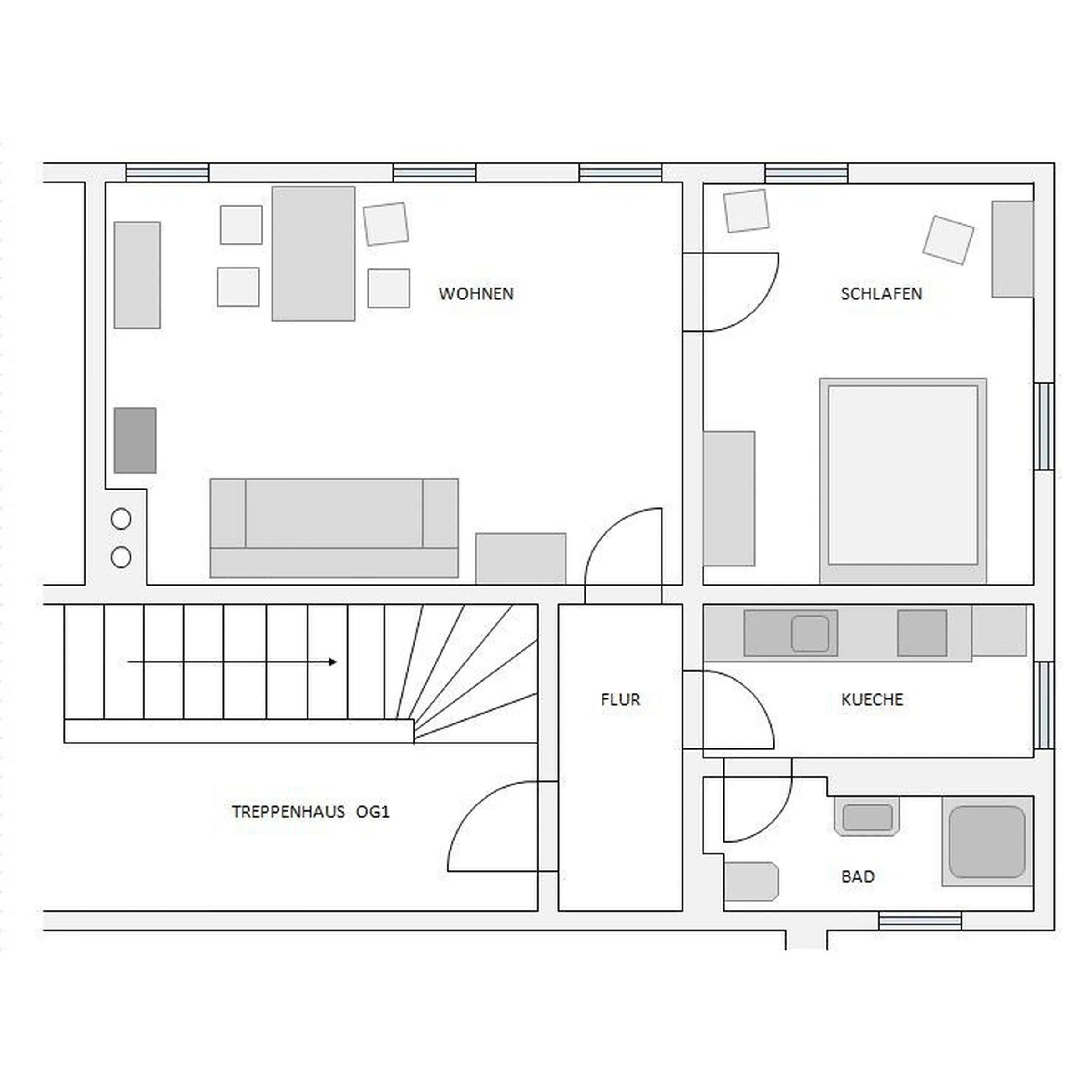 Grundriss von Fewo 3 im ersten Obergeschoss