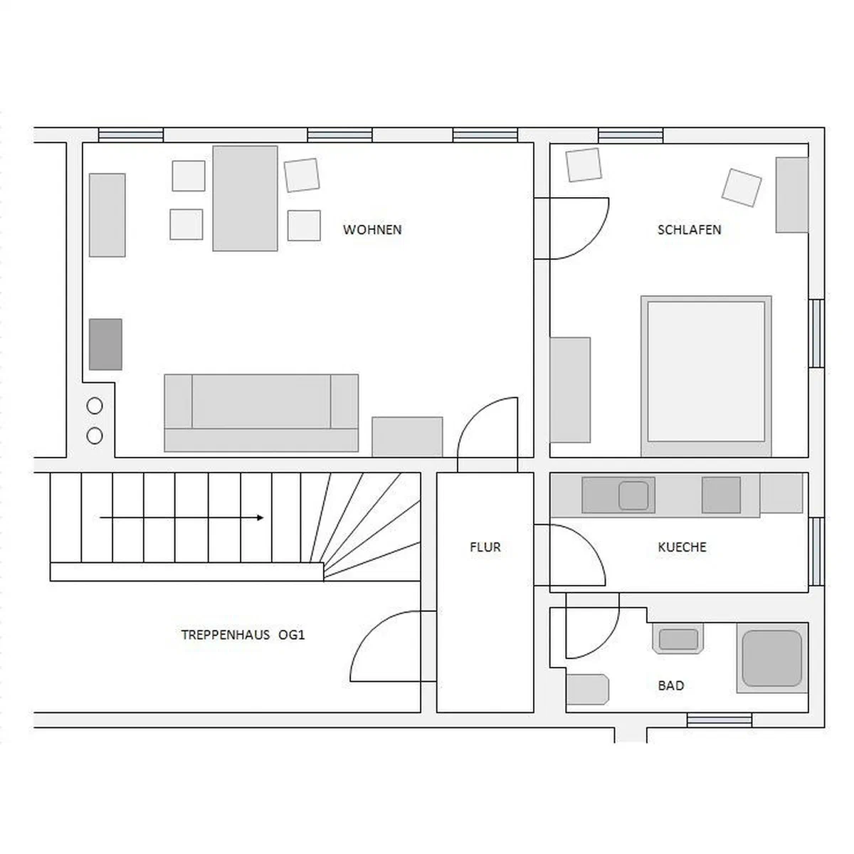 Grundriss von Fewo 3 im ersten Obergeschoss